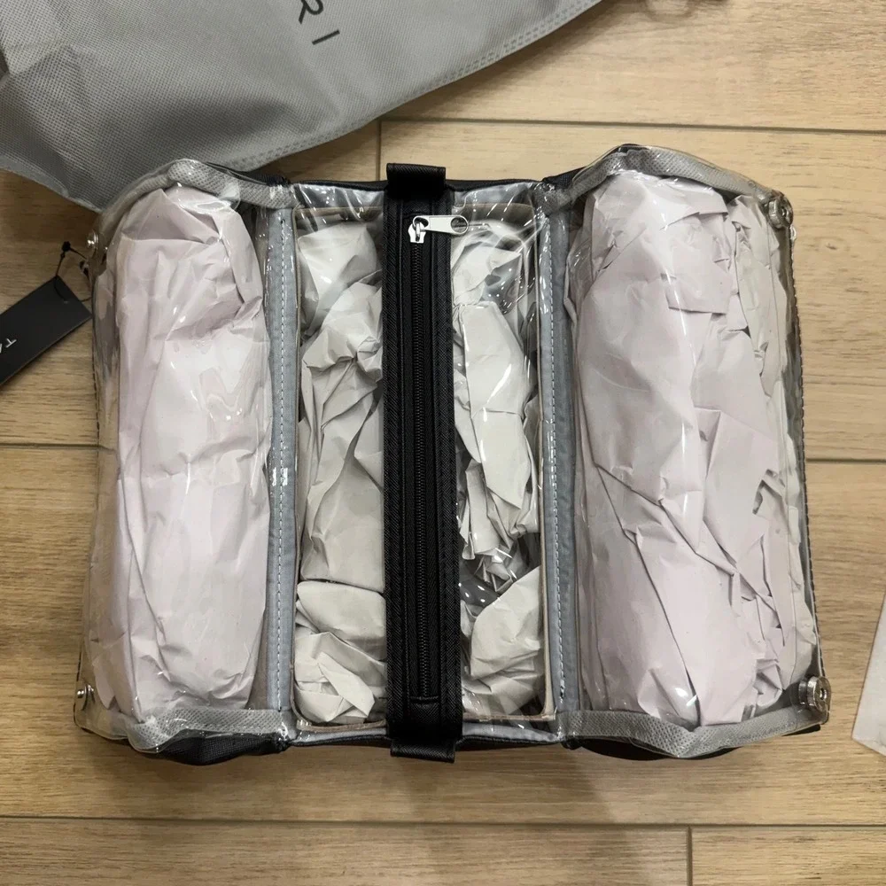 Tahari Black Saffiano Pyramid Case Tri-Fold Cosmetic Toiletry Bag NWT Travel